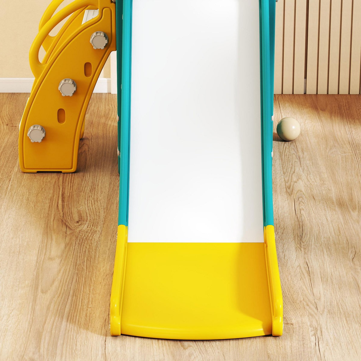 HOMCOM Toboggan enfant design grenouille - panier de basket-ball intégré - ballon, pompe inclus - HDPE blanc jaune turquoise