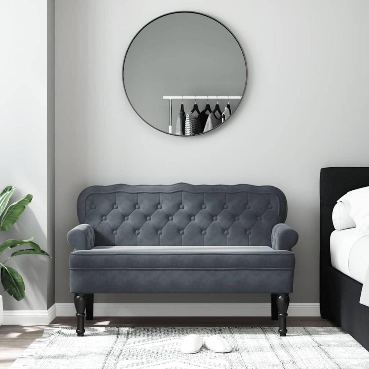 VIDAXL Banc avec dossier gris fonce 119,5x64,5x75 cm velours