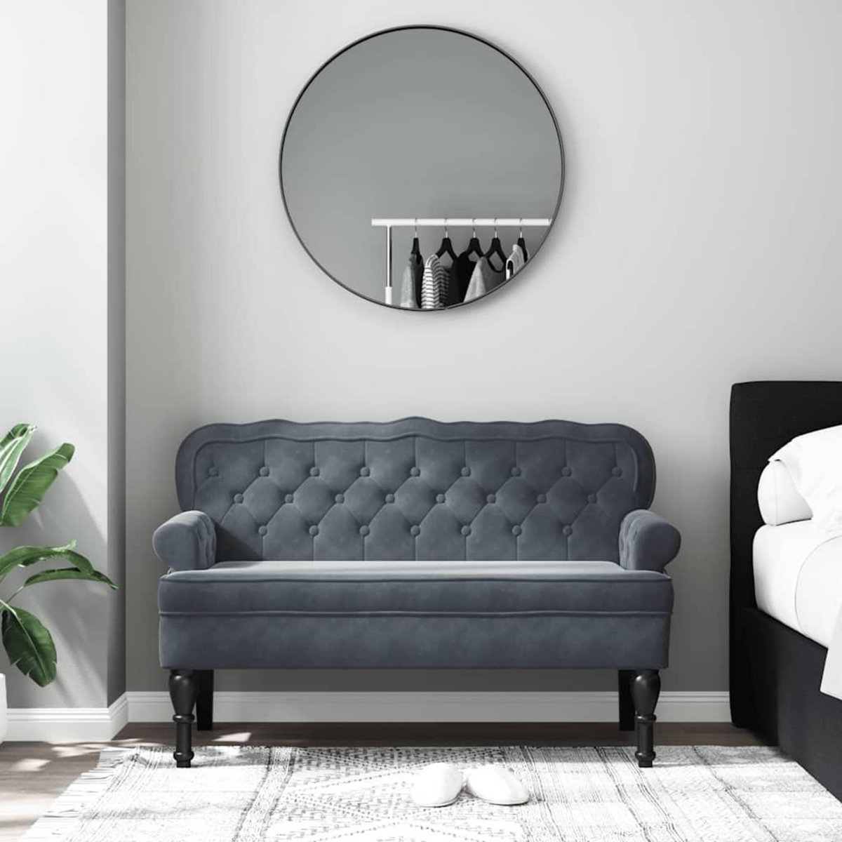 VIDAXL Banc avec dossier gris fonce 119,5x64,5x75 cm velours