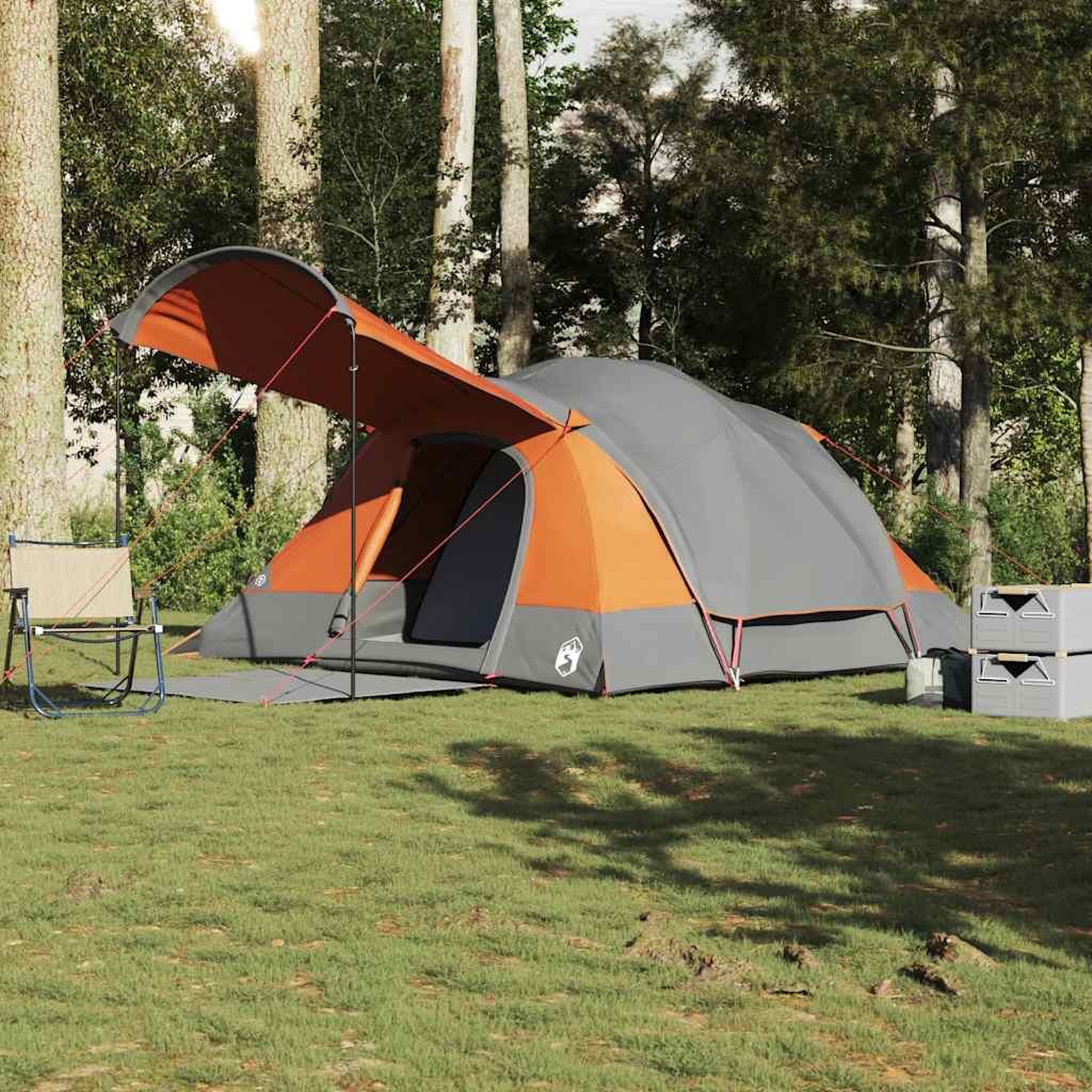 VIDAXL Tente familiale tunnel 8 personnes gris et orange impermeable