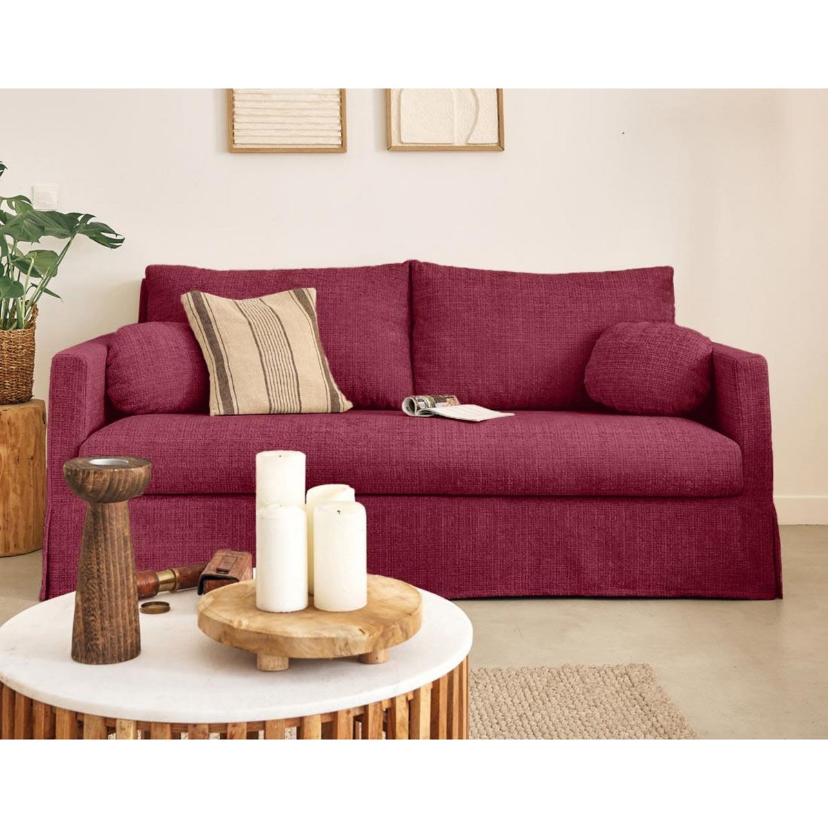 LISA DESIGN Serena - canapé droit déhoussable 3 places en velours texturé