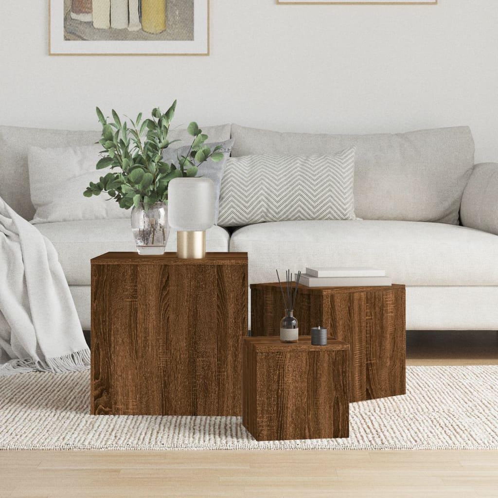 Voir la diapositive 1 : VIDAXL Tables d'appoint 3 pcs Chene marron Bois d'ingenierie