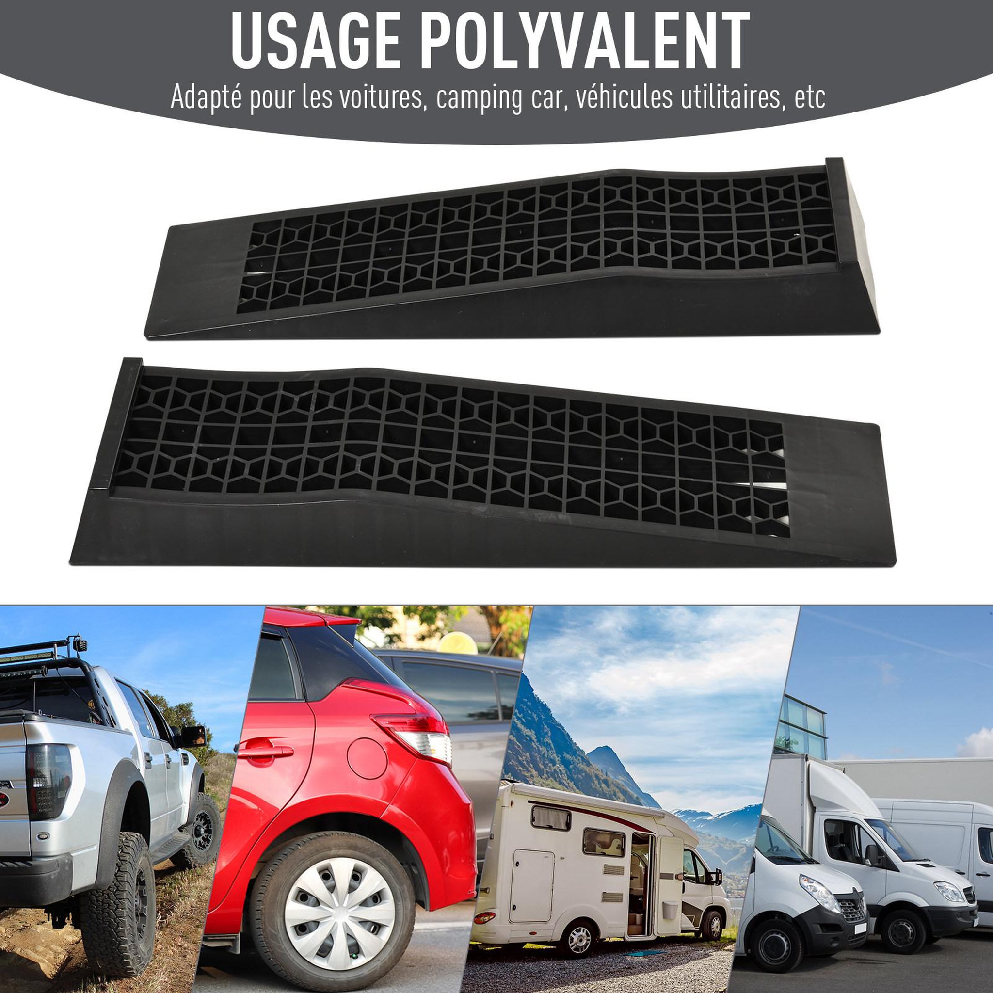 Voir la diapositive 6 : HOMCOM Rampes de levage pour voiture véhicule utilitaire caravane camping-car dim. 20l x 70l x 8h cm hdpe noir