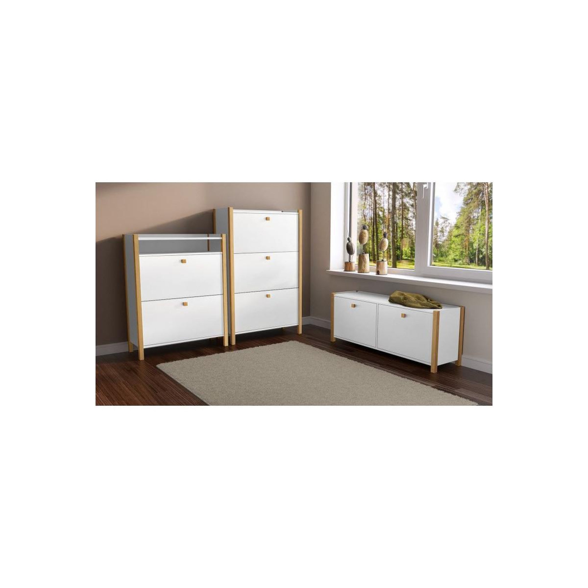 Voir la diapositive 4 : Paris Prix Meuble à chaussures 2 compartiments  hannover  125cm blanc