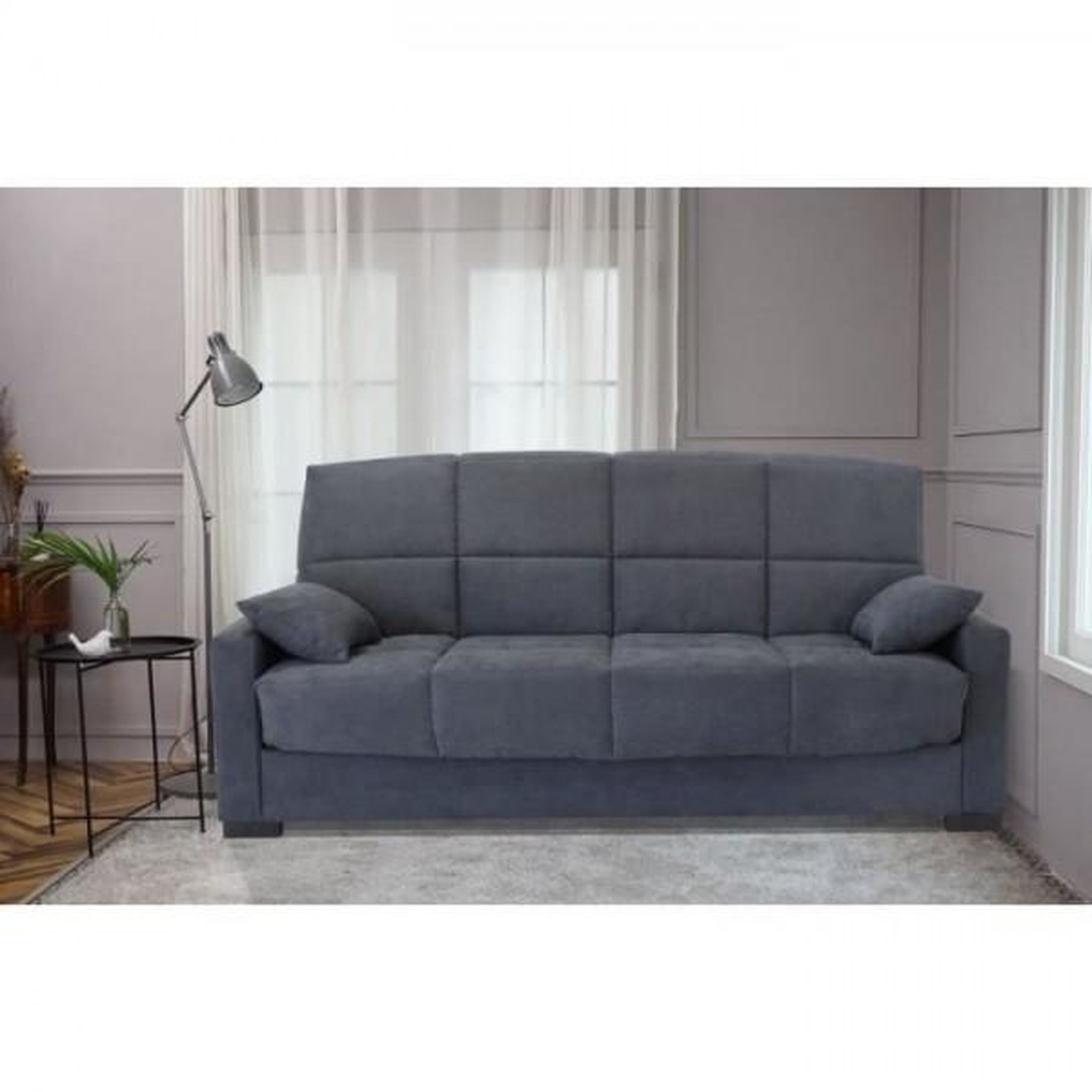 Voir la diapositive 2 : MARKET24 Canapé clic clac 3 places - Tissu gris - Matelas 17 cm - L223 x P96 x H 103 cm - MEGAN