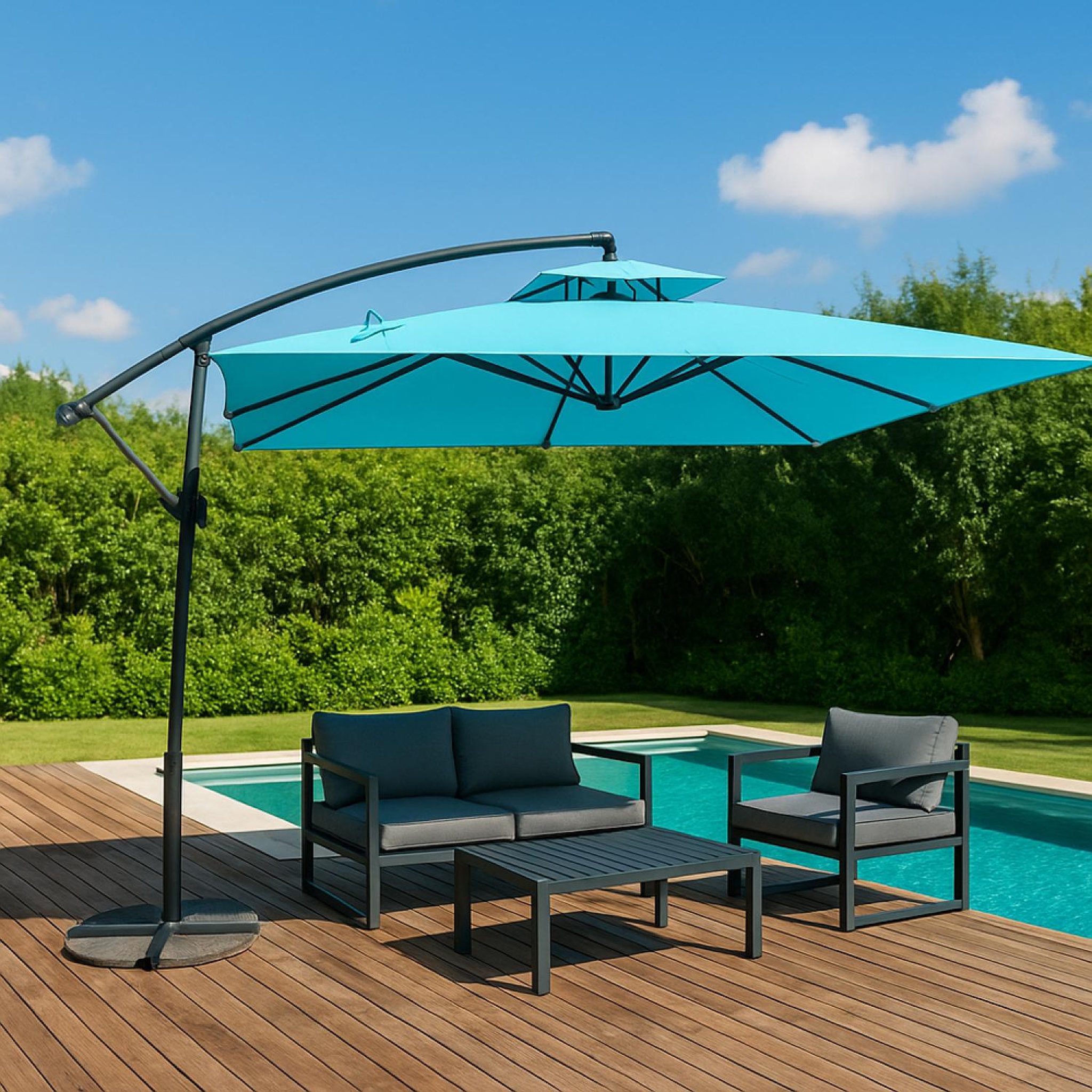 Voir la diapositive 3 : CONCEPT USINE Parasol  bleu déporté rond 295 x 295 m capri