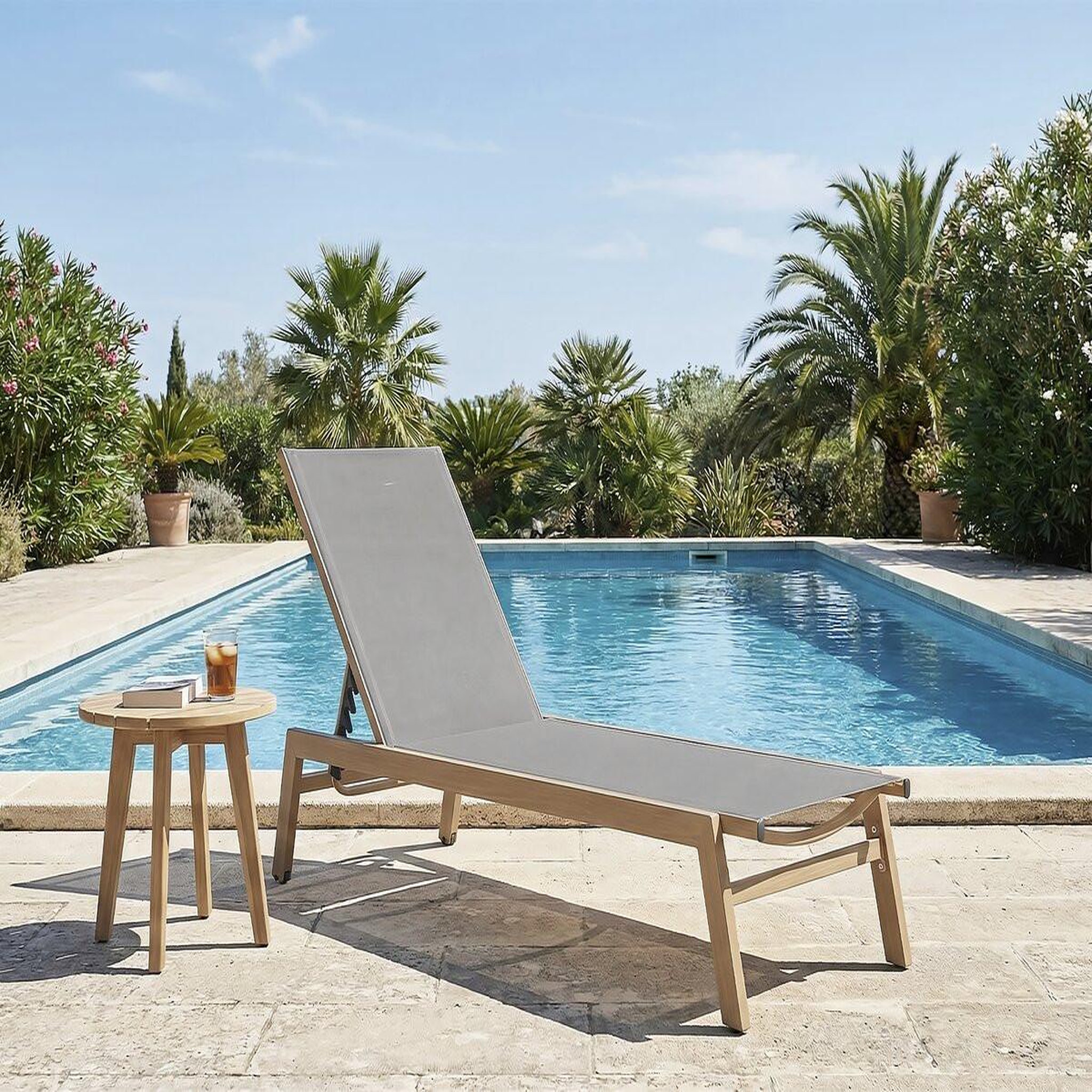 Voir la diapositive 2 : Habitat et Jardin Bain de soleil en aluminium imitation bois   elysia  - gris clair