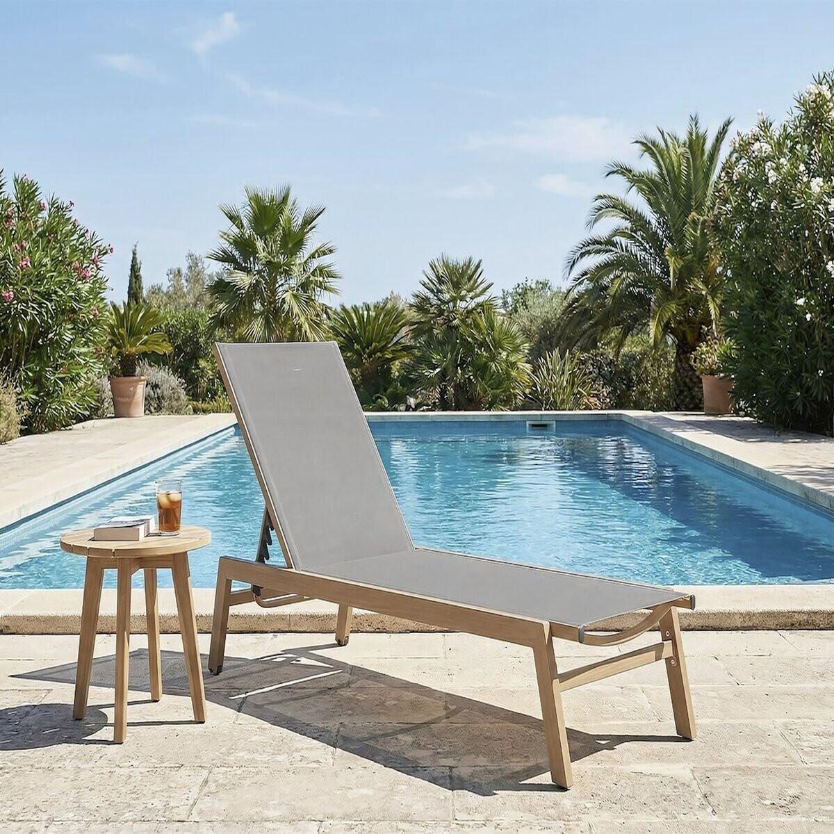 Habitat et Jardin Bain de soleil en aluminium imitation bois   Elysia  - Gris clair