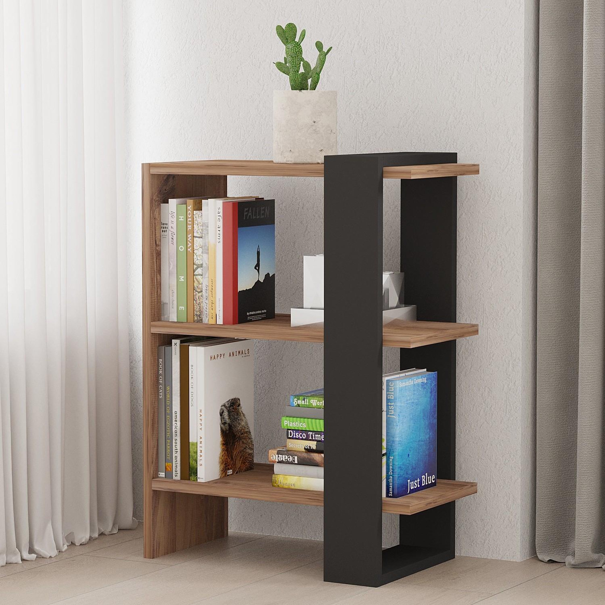Voir la diapositive 2 : Habitat et Jardin Bibliothèque en bois  ova  - 51 x 25 x 70 cm - chêneanthracite