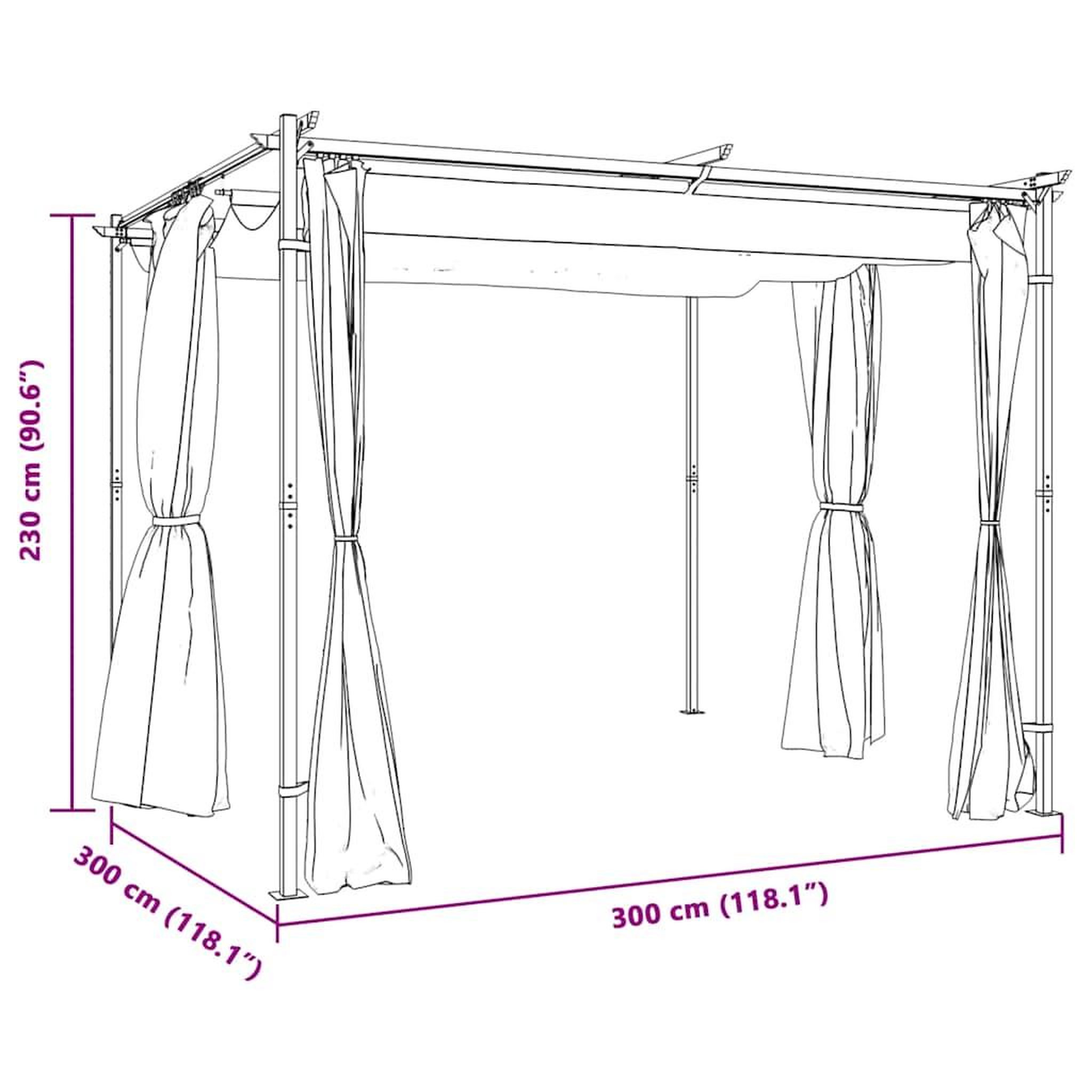 Voir la diapositive 6 : VIDAXL Tonnelle avec rideaux 3x3 m Taupe Acier