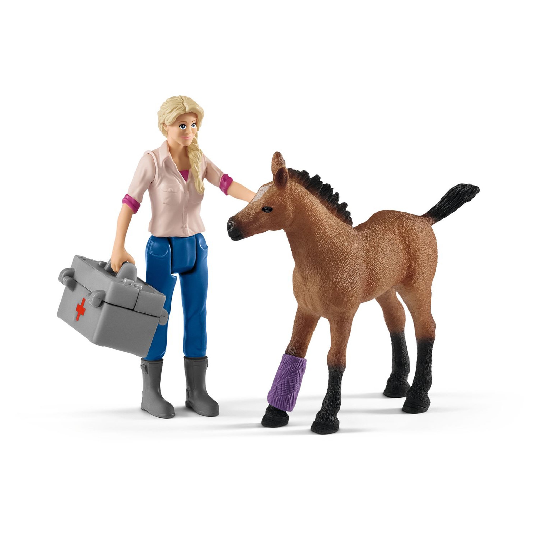 Voir la diapositive 4 : Schleich Visite du vétérinaire pour jument et poulain Farm world