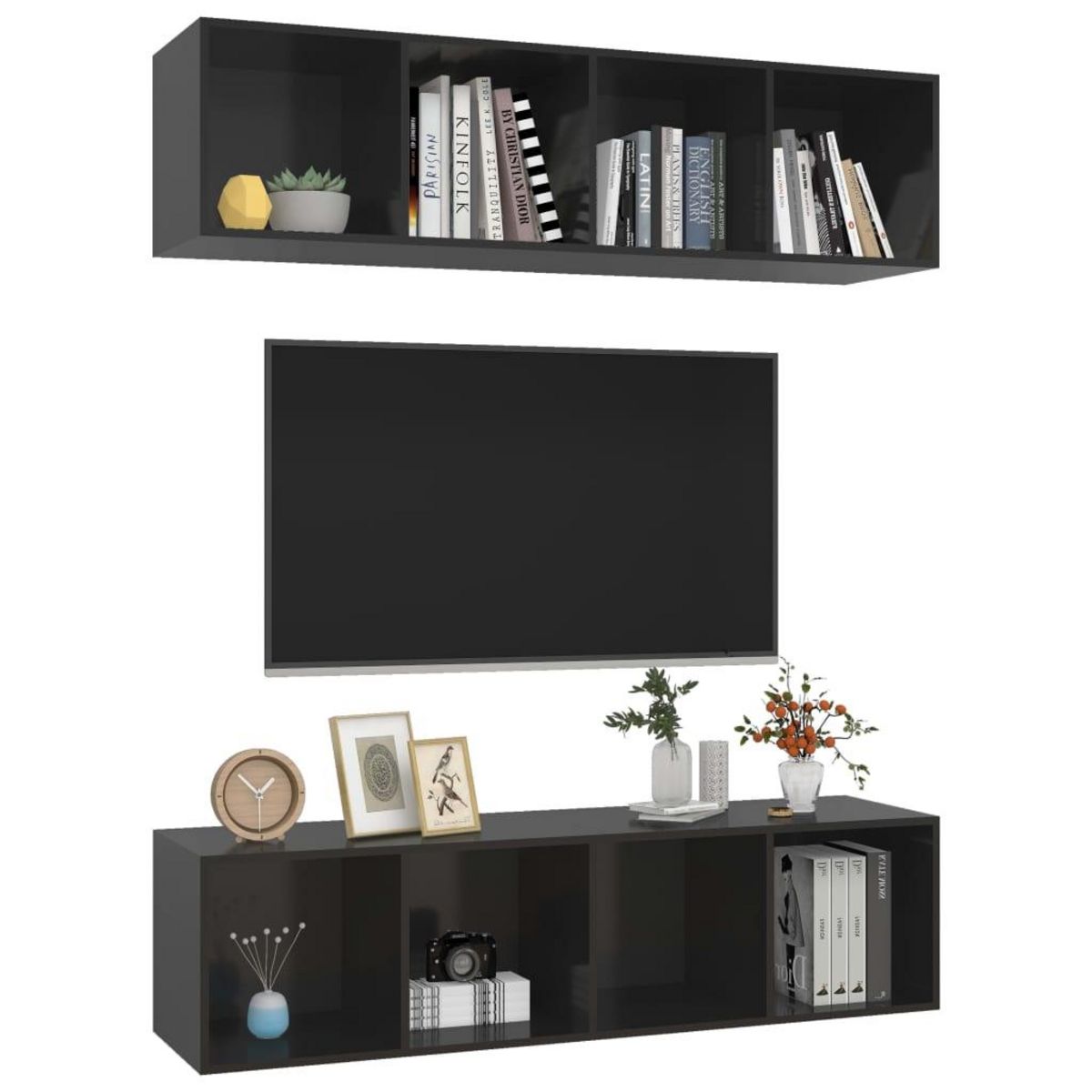 VIDAXL Meubles TV muraux 2 pcs Noir brillant Bois d'ingenierie