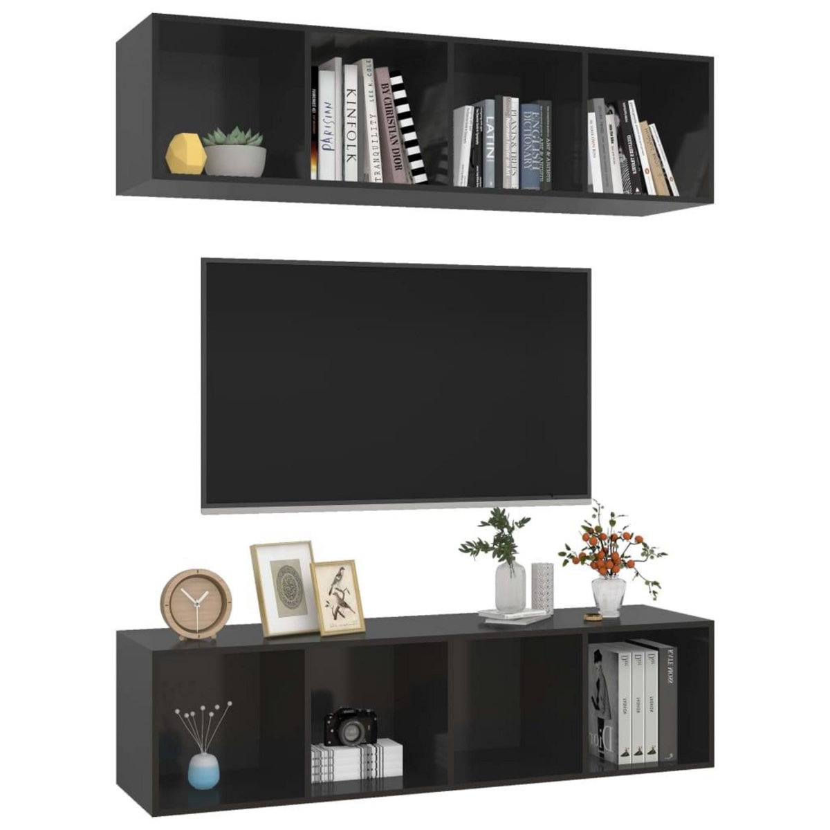 VIDAXL Meubles TV muraux 2 pcs Noir brillant Bois d'ingenierie