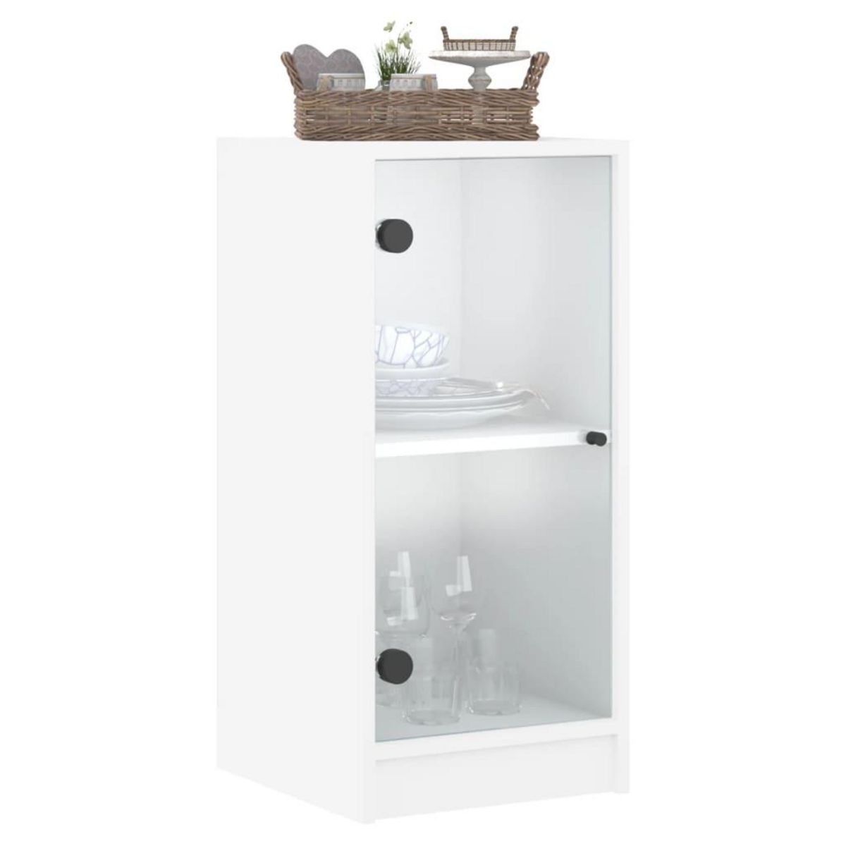 VIDAXL Armoire laterale avec portes en verre blanc 35x37x75,5 cm