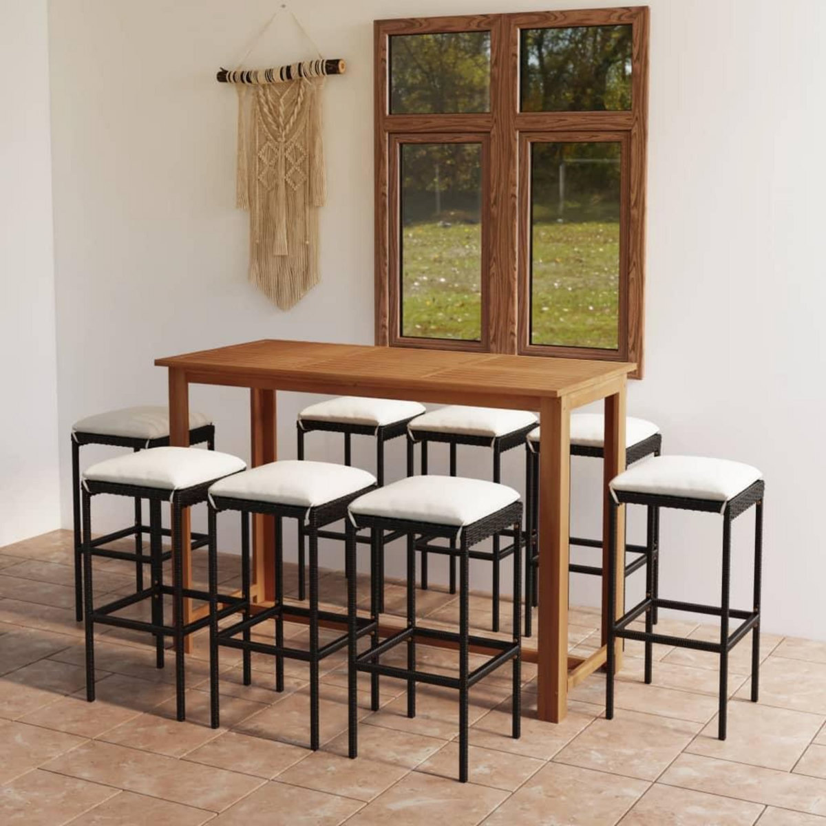 VIDAXL Ensemble de bar de jardin avec coussins 9 pcs Noir