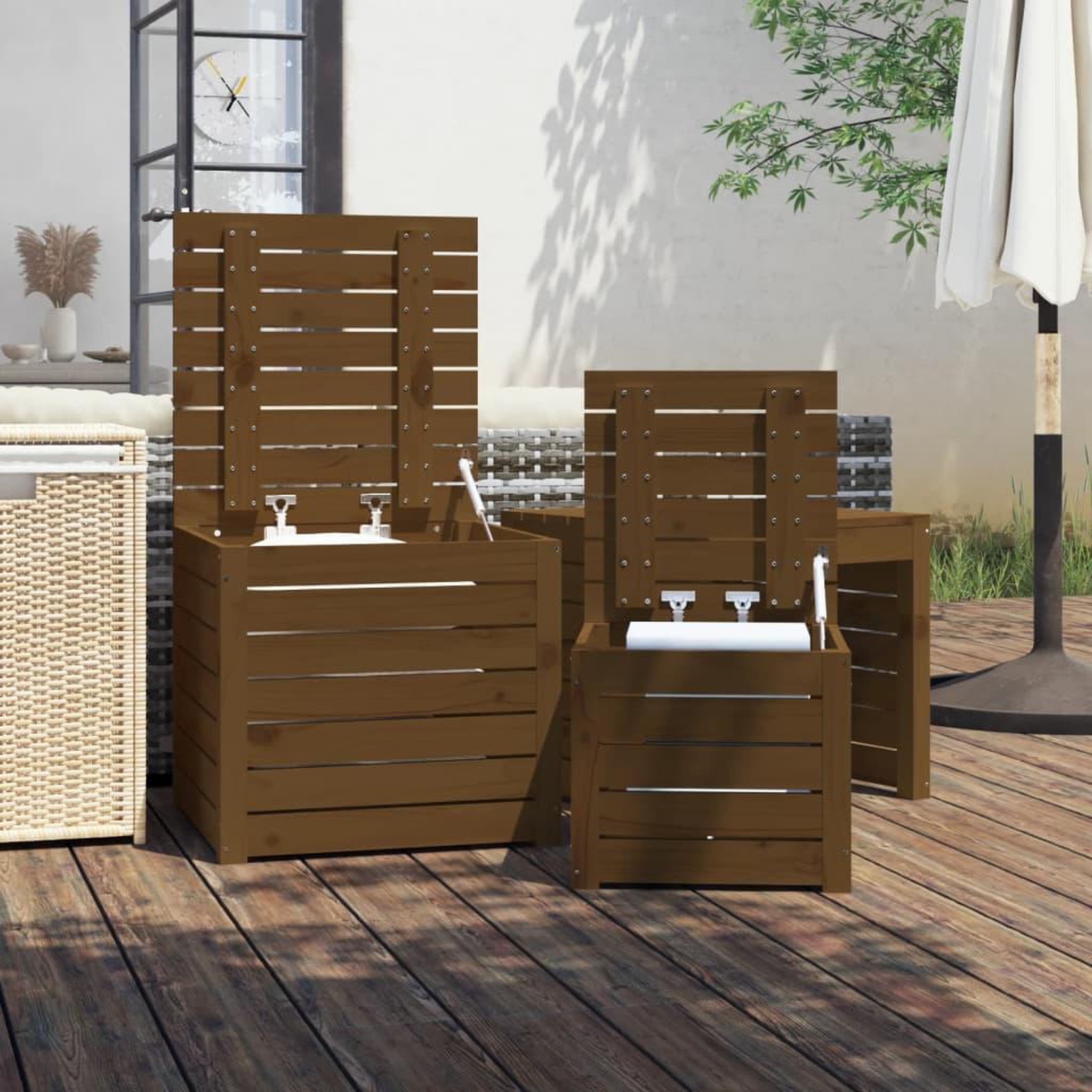 Voir la diapositive 3 : VIDAXL Ensemble de boîtes de jardin 3 pcs marron miel bois pin massif