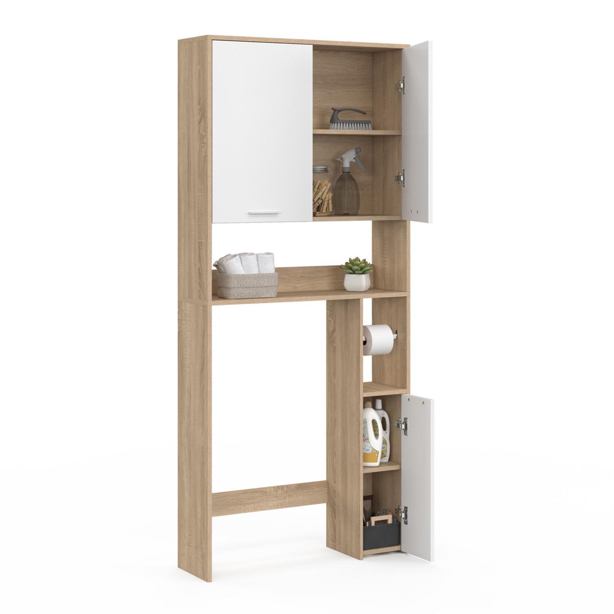 Voir la diapositive 4 : ID MARKET Meuble étagère dessus wc wallis bois façon hêtre et blanc