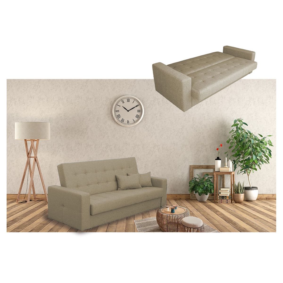 Canapé droit convertible 3 places tissu BAJIO