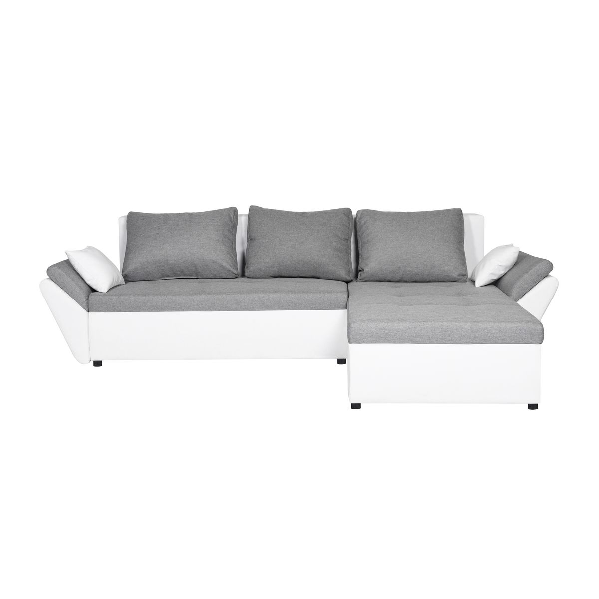 Canapé d'angle réversible convertible en Pu blanc et tissu gris ALIX