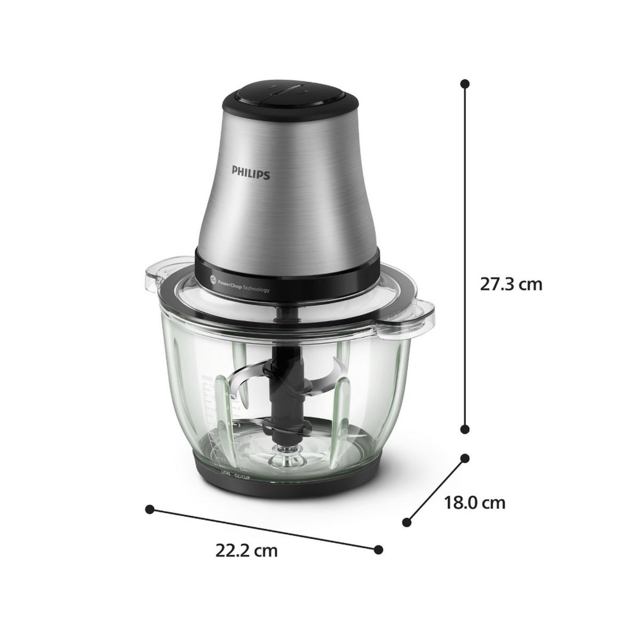 Voir la diapositive 6 : Philips Mini hachoir bol verre 2l 500w silver - HR1503/00