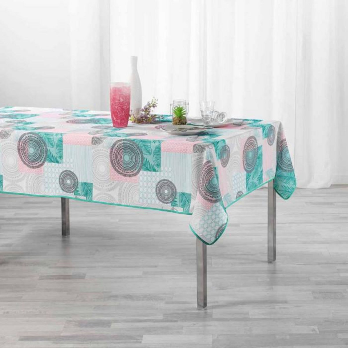 Paris Prix Nappe Antitache  Peachy  150x240cm Bleu & Rose