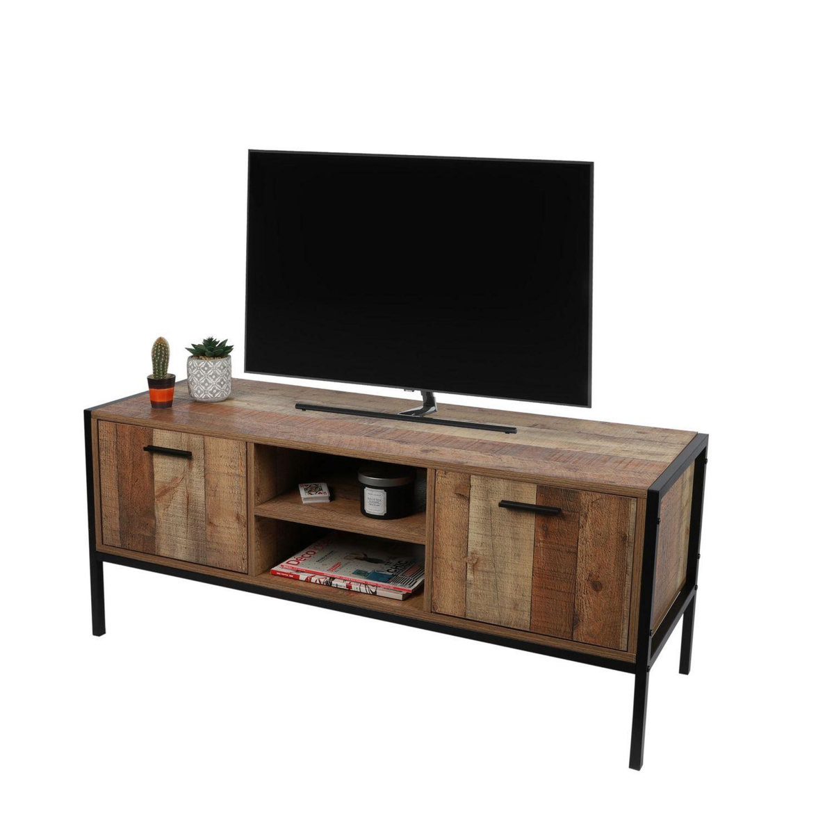 TOILINUX Meuble TV Riverside - 2 Portes - Largeur 124 cm - Métal et Bois