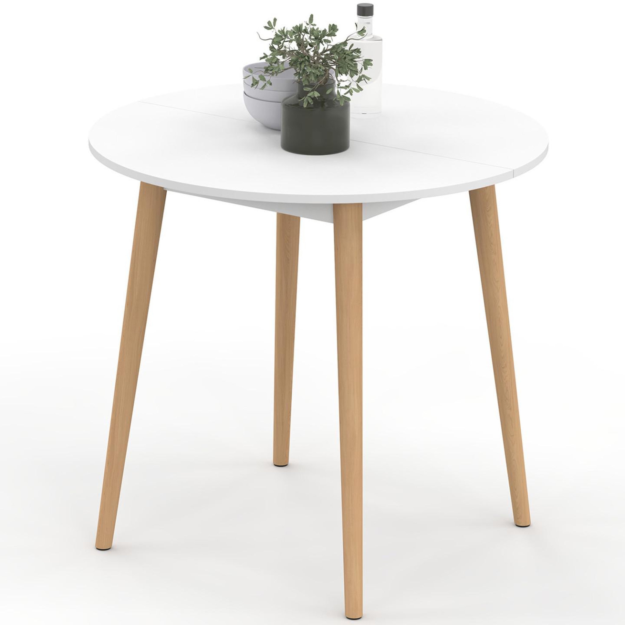 ID MARKET Table à manger fixe ronde angela 4 personnes blanc pieds bois 80 cm