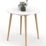 ID MARKET Table à manger fixe ronde ANGELA 4 personnes blanc pieds bois 80 cm