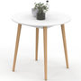 Voir la diapositive 1 : ID MARKET Table à manger fixe ronde ANGELA 4 personnes blanc pieds bois 80 cm