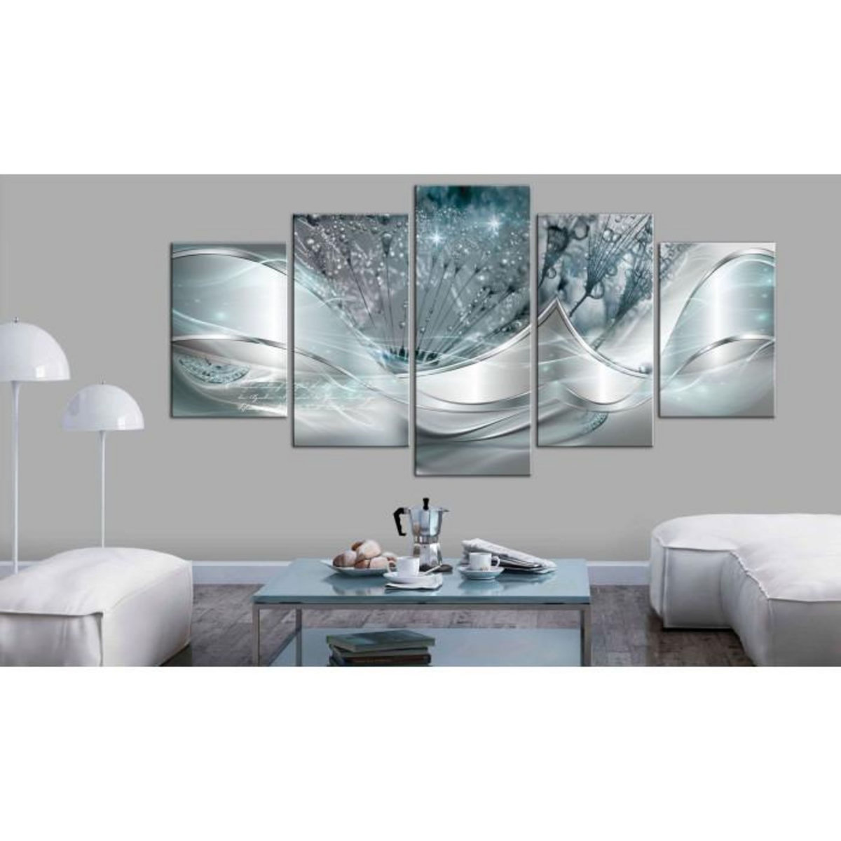 Paris Prix Tableau 5 Panneaux  Sparkling Dandelions Blue Wide