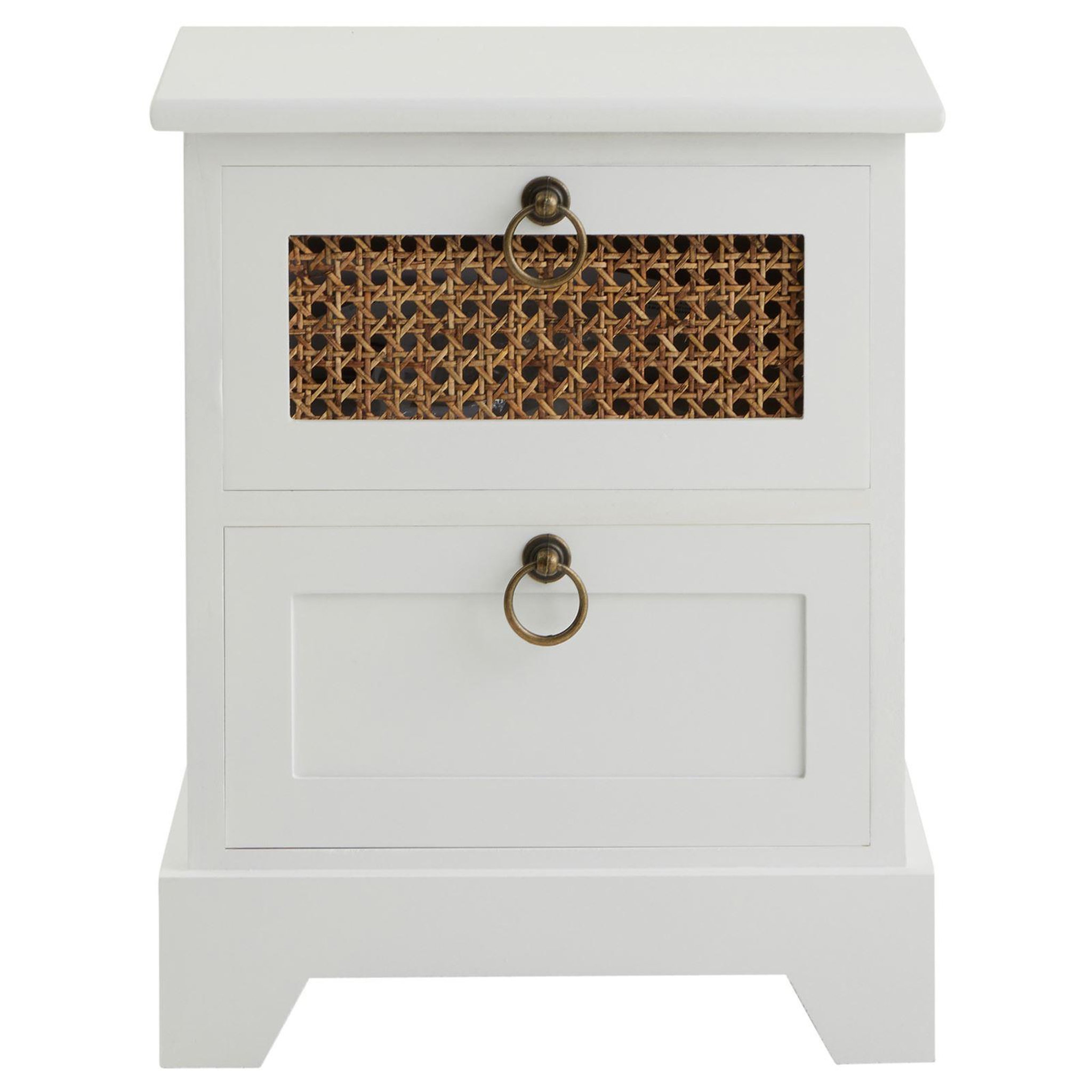 Voir la diapositive 3 : IDIMEX Table de chevet PADMA 2 tiroirs, en bois et rotin