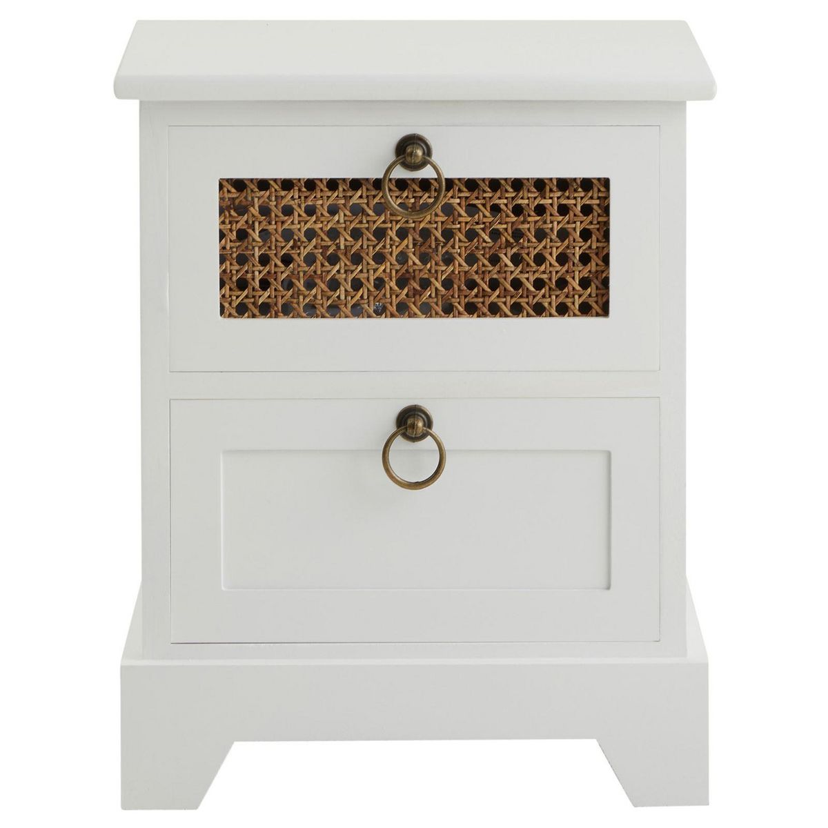 IDIMEX Table de chevet PADMA 2 tiroirs, en bois et rotin