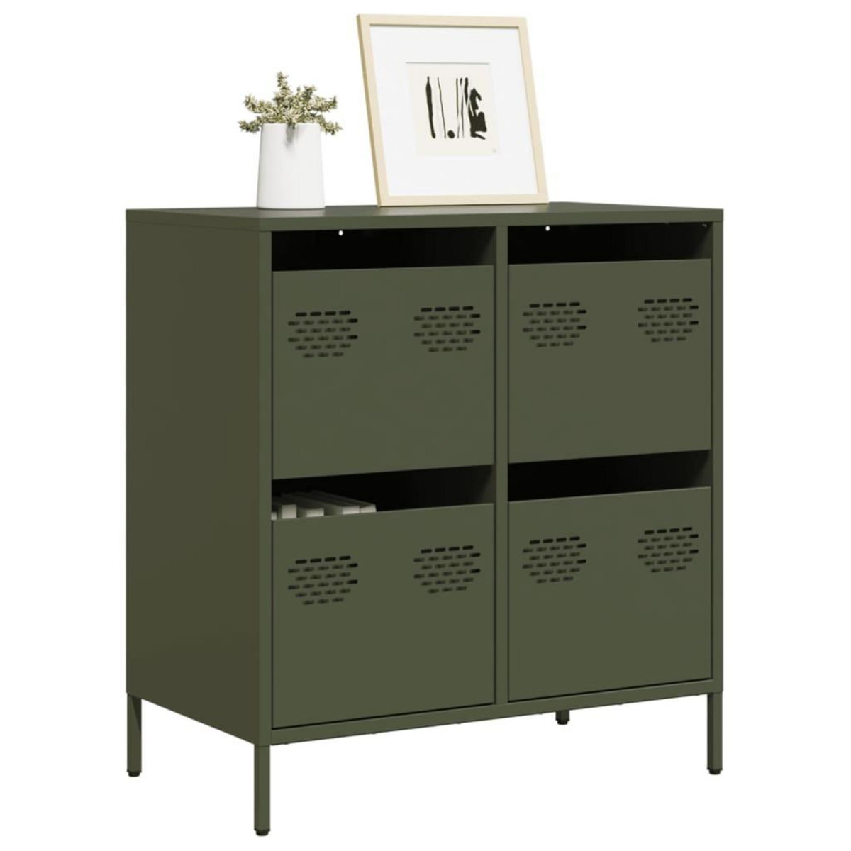 VIDAXL Buffet vert olive 68x39x73,5 cm acier lamine a froid