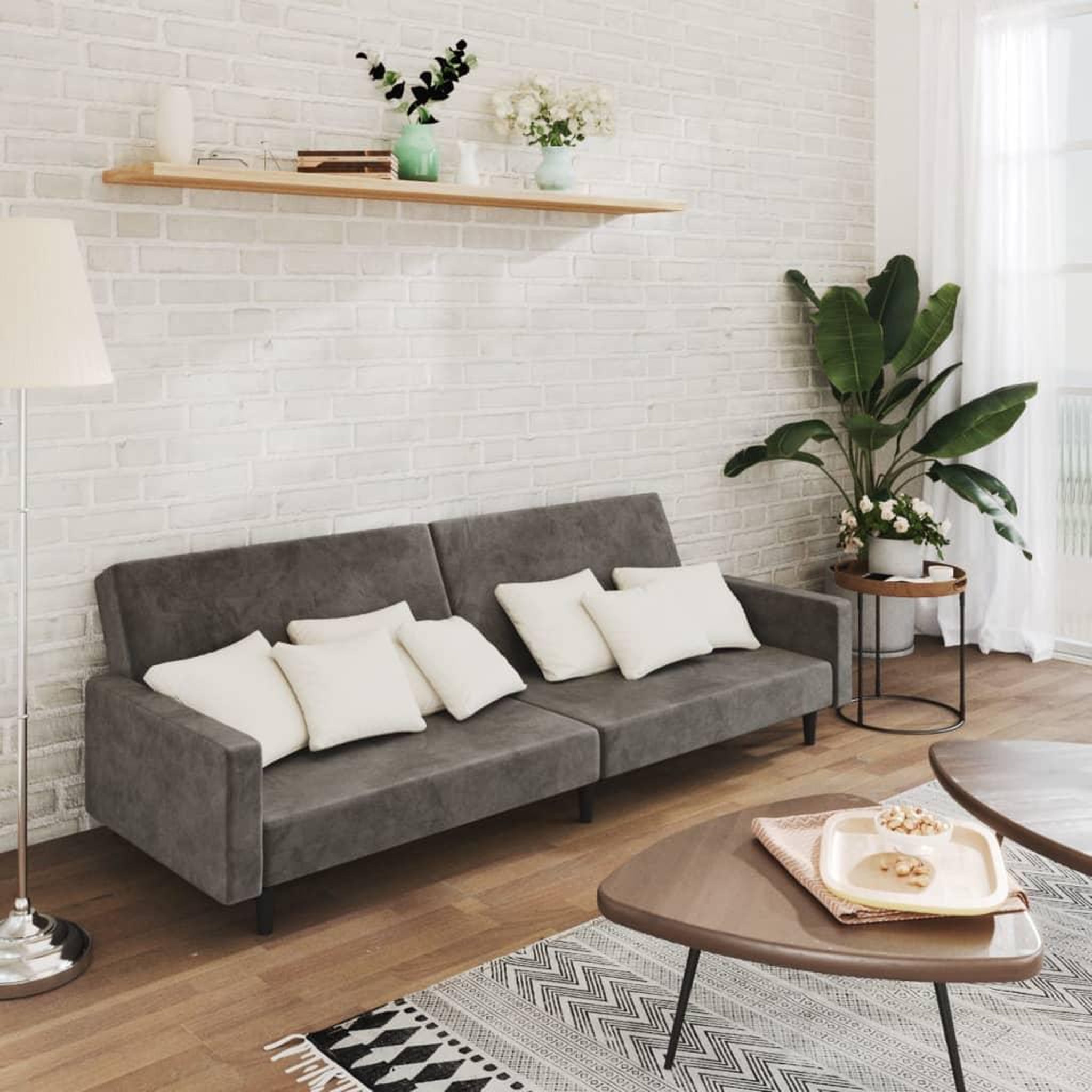 VIDAXL Canape-lit a 2 places gris fonce velours
