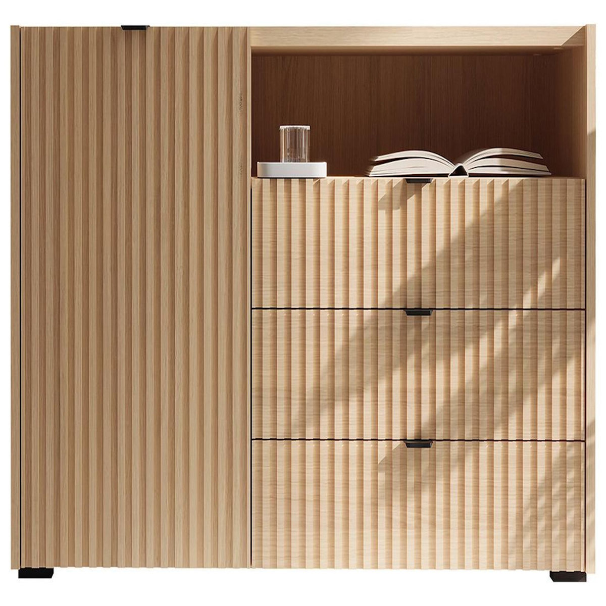 BEST MOBILIER Judy - buffet bas 106 cm - 1 porte, 3 tiroirs et 1 niche