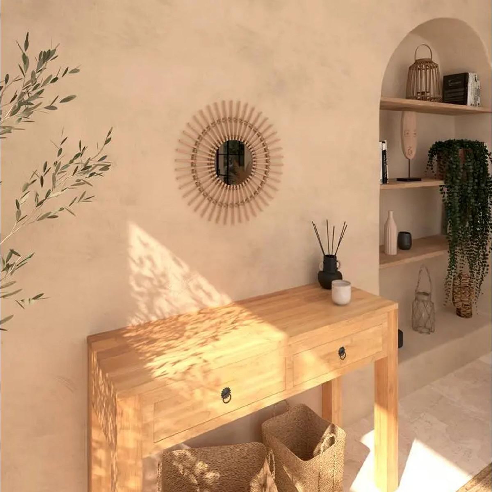 Voir la diapositive 3 : ATMOSPHERA Miroir mural rotin scandi Universalis - Diam. 58 cm