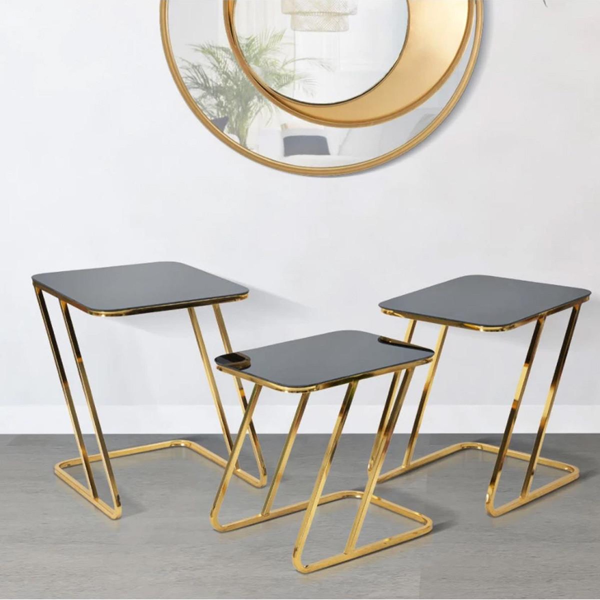 Voir la diapositive 6 : Paris Prix Lot de 3 tables d'appoint gigognes  simple  55cm noir & or