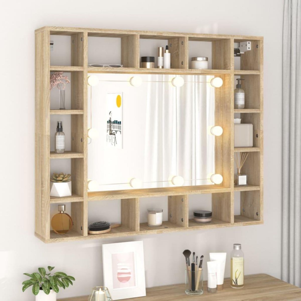 VIDAXL Armoire de miroir avec LED Chene sonoma 91x15x76,5 cm