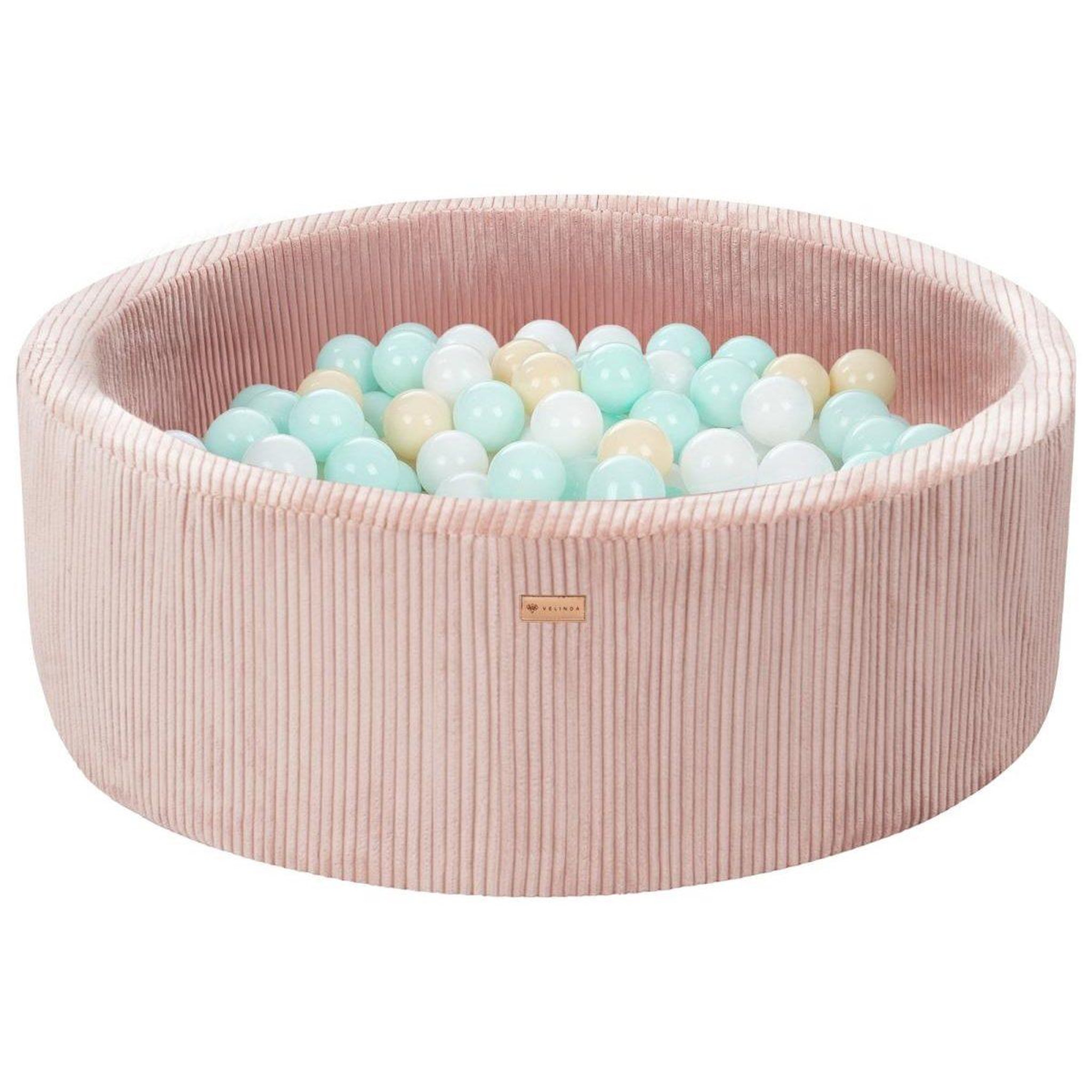 VELINDA Piscine à balles en velours côtelé avec 300 balles, diamètre env. 90 cm — rose clair