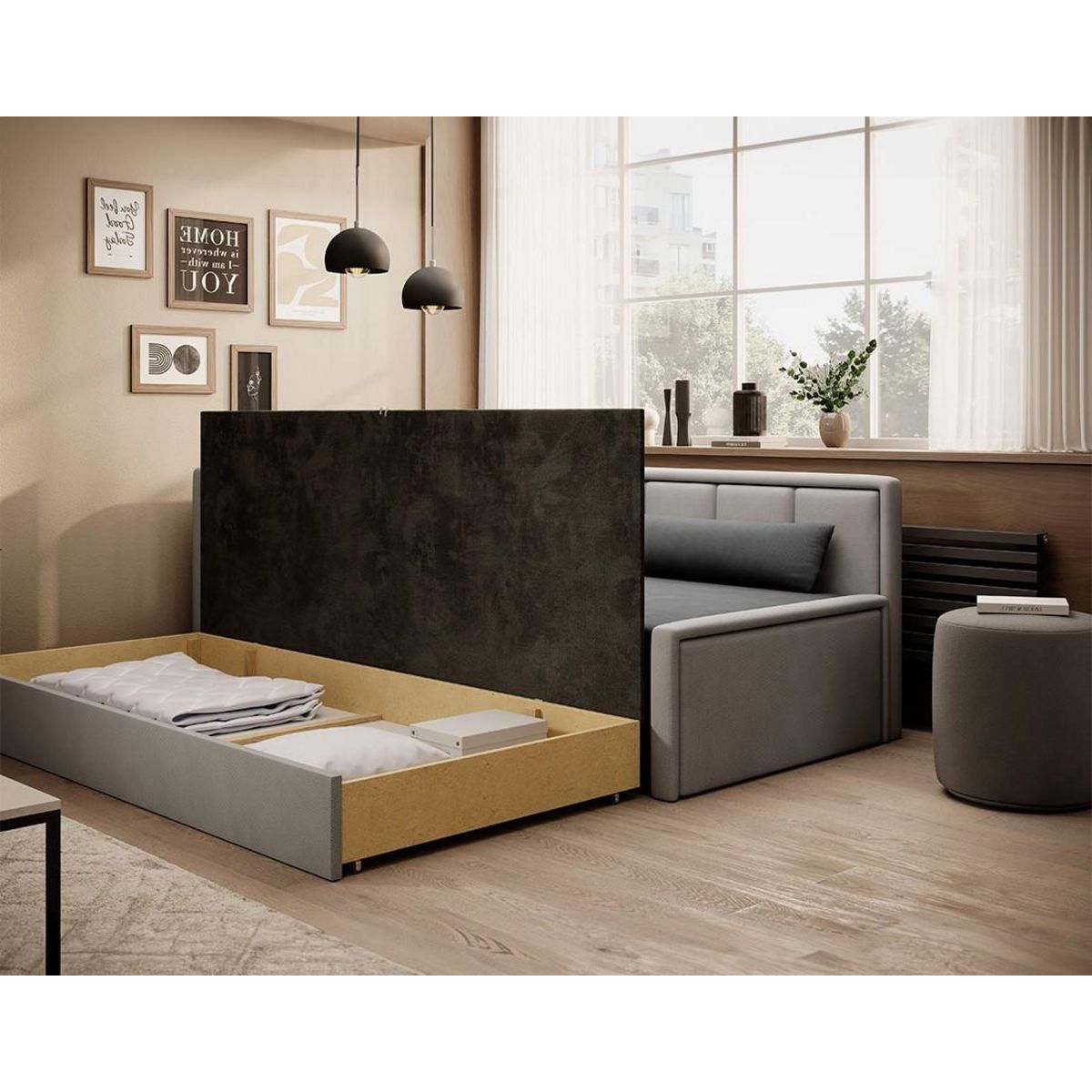 BEST MOBILIER James - canapé 3 places gauche convertible avec coffre en velours