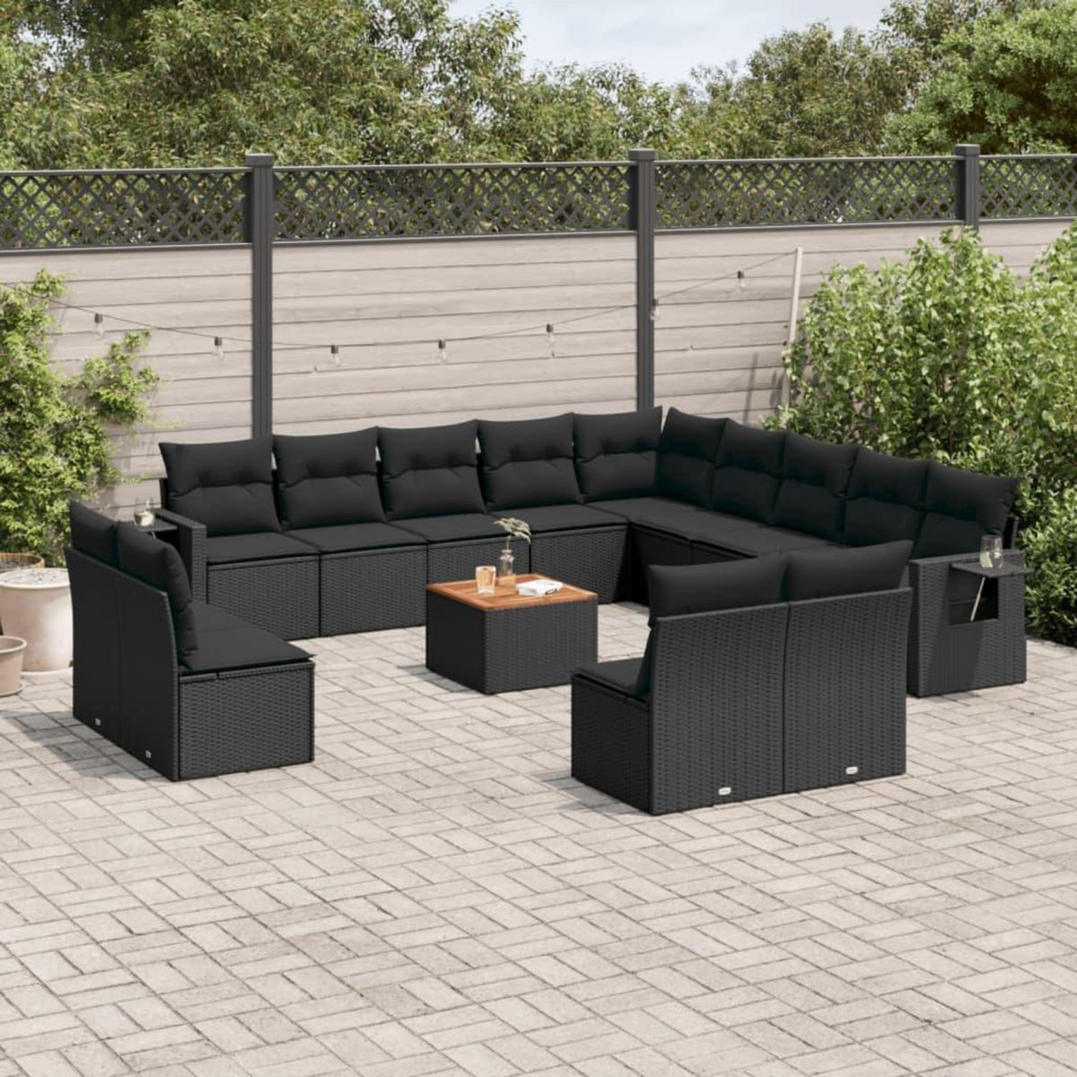 VIDAXL Salon de jardin avec coussins 14 pcs noir resine tressee
