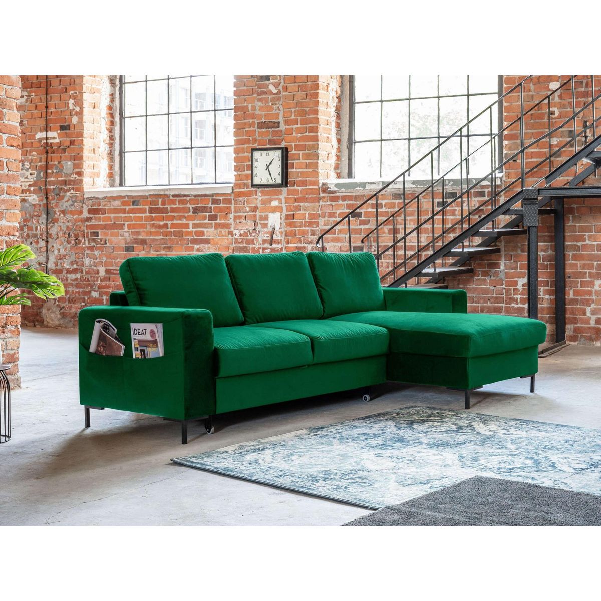 BEST MOBILIER Lilly - canapé d'angle droit - 4 places - convertible avec coffre - en velours