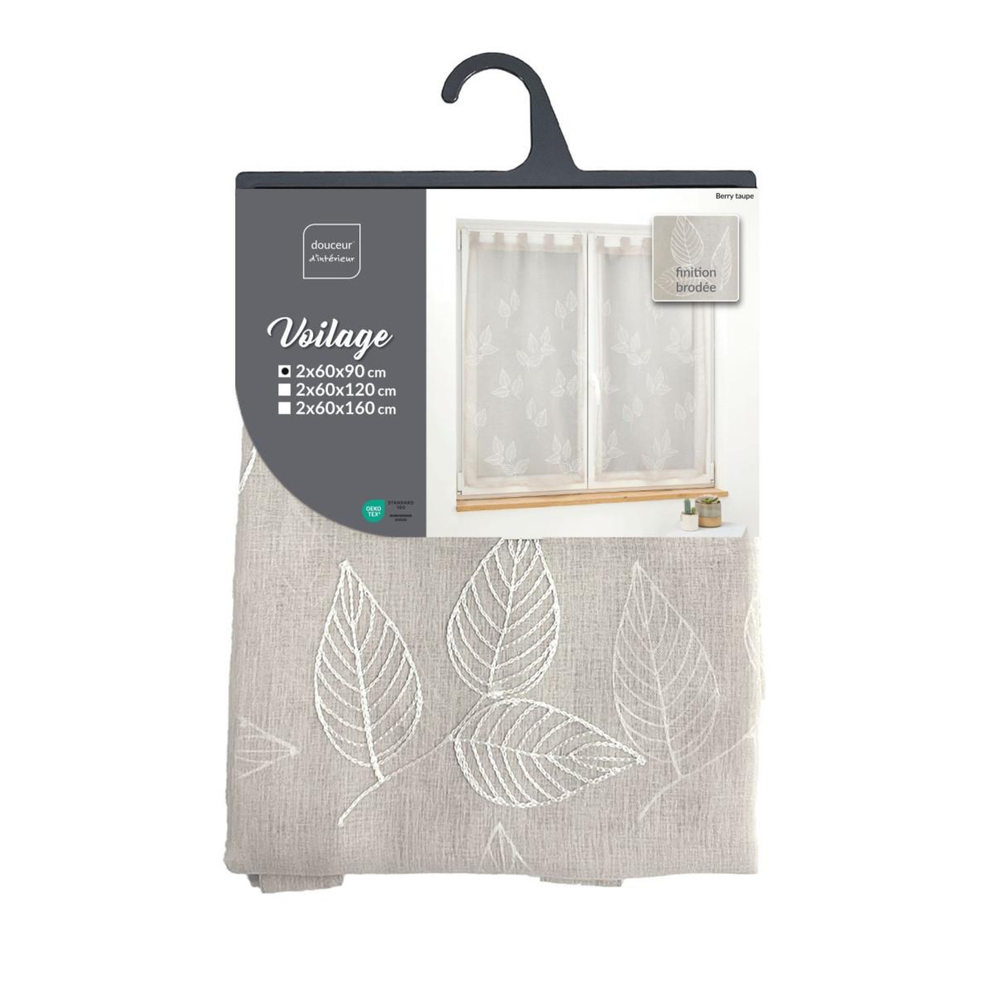 Voir la diapositive 3 : Douceur d'Intérieur Paire de voilages brodés  berry  60x90cm taupe