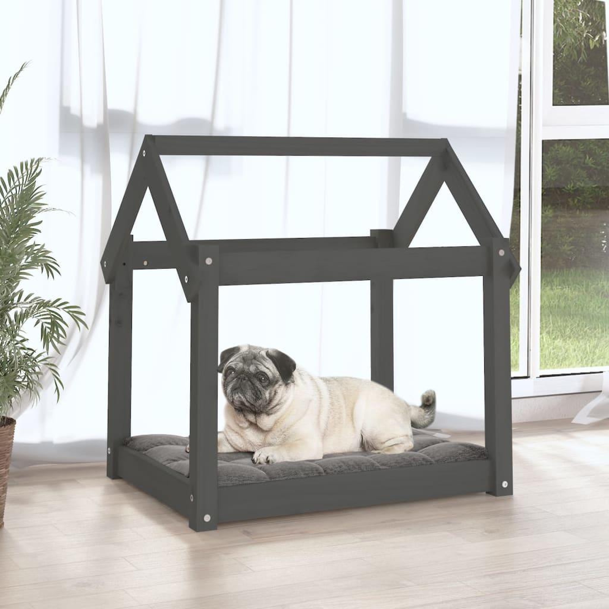 Voir la diapositive 3 : VIDAXL Lit pour chien Gris 71x55x70 cm Bois de pin solide