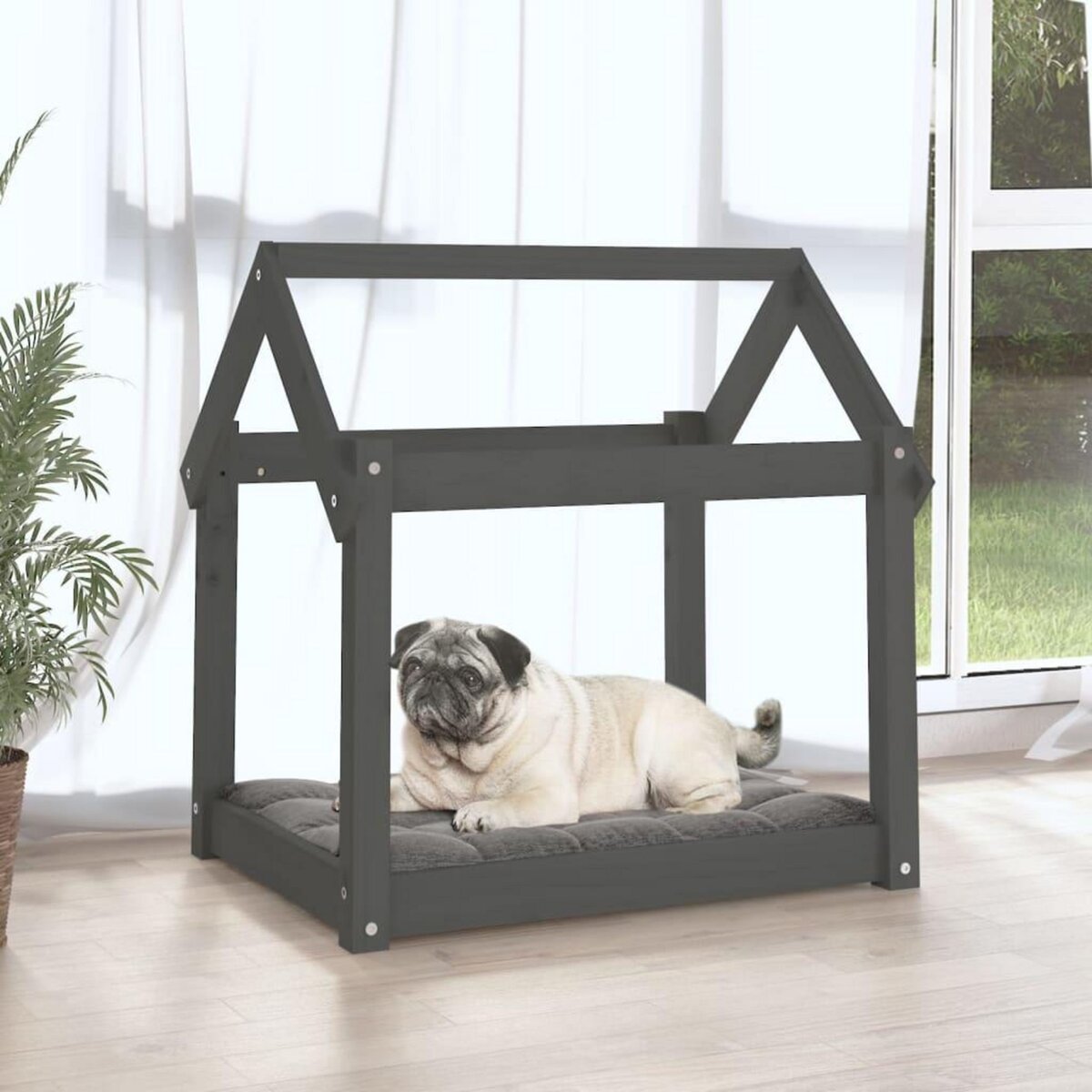 VIDAXL Lit pour chien Gris 71x55x70 cm Bois de pin solide