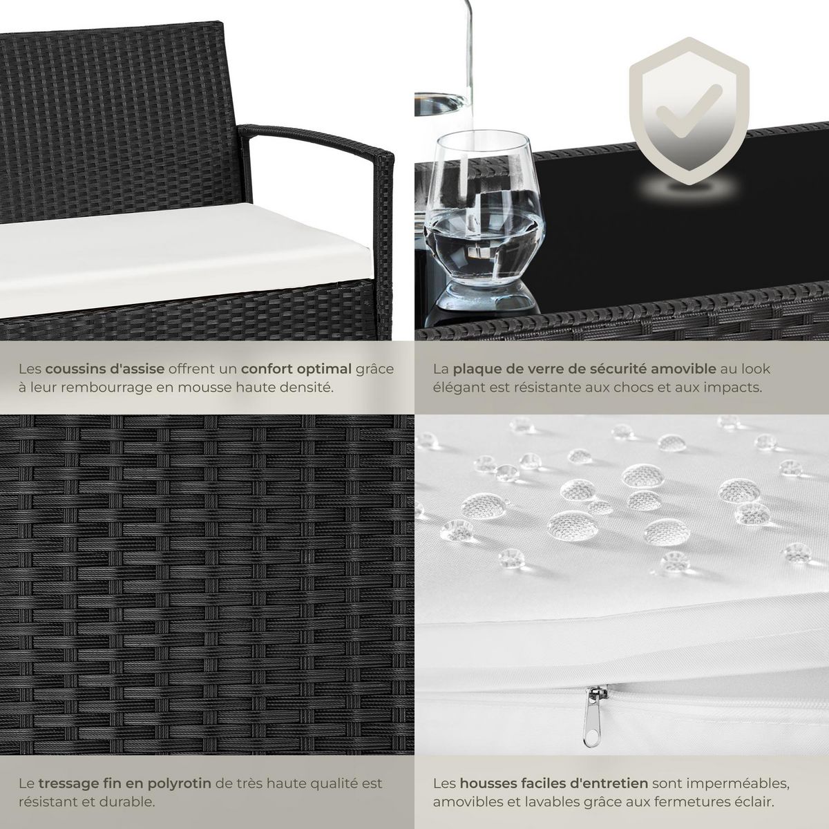 tectake Salon de jardin pour 4 personnes noir