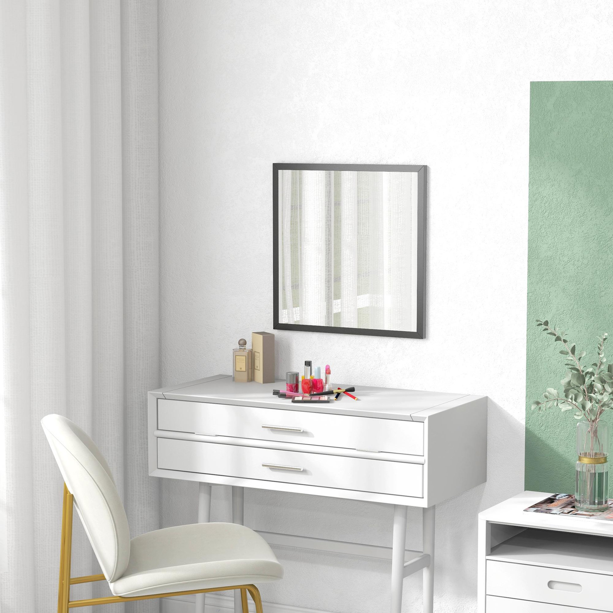 Voir la diapositive 4 : HOMCOM Miroir mural carré dim. 50L x 50H cm cadre bois noir