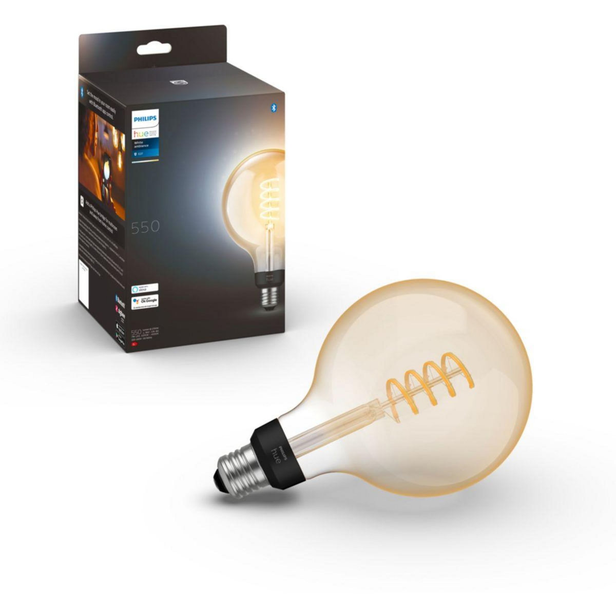 Philips Ampoule LED connectée HUE White Ambiance E27 Globe G. Filament