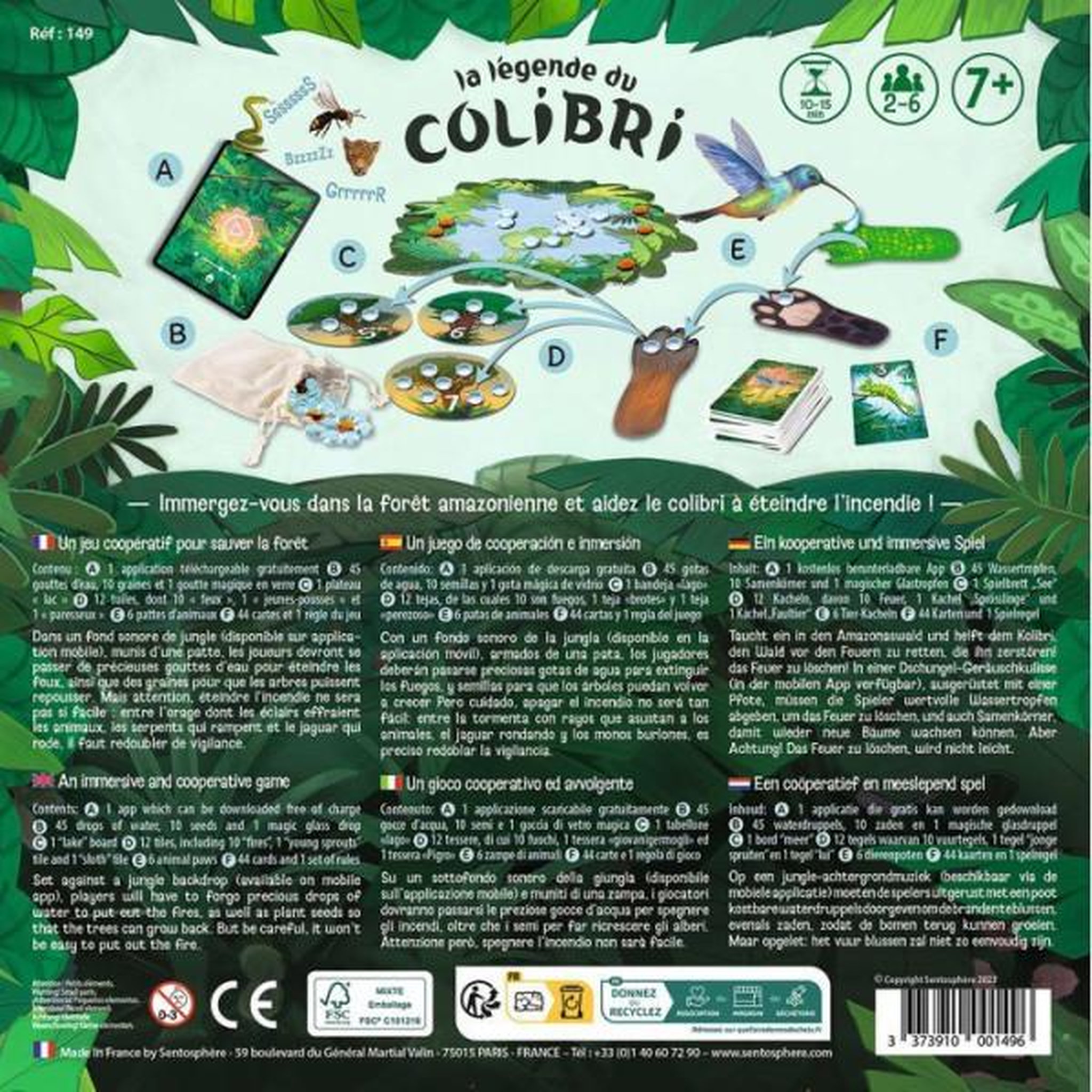 Voir la diapositive 4 : Sentosphere Jeu de société Coopératif - SENTOSPHERE - La légende du colibri - Sauver la foret en équipe - Adresse - Réflexes - Des 7 a