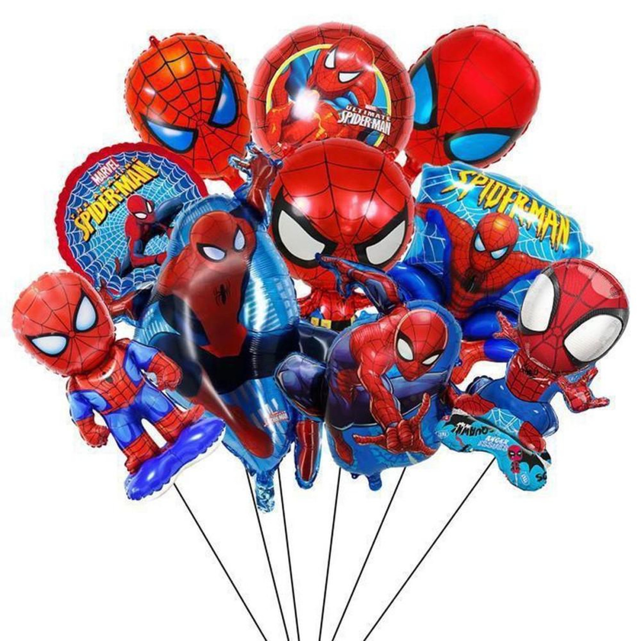 Set ballons anniversaire Spider-Man 10 pièces en aluminium et latex, ballons folie imprimés et ballons ronds rouges et bleus